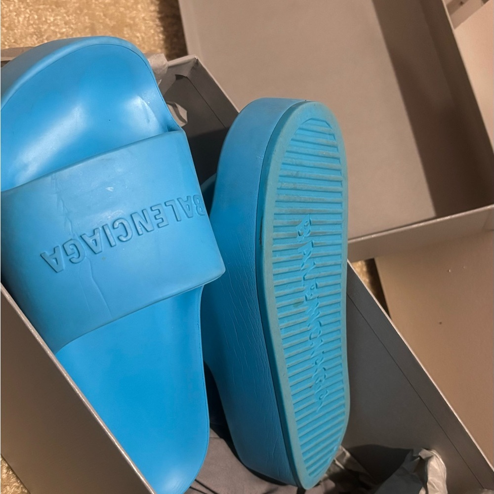 Blue Balenciaga Platform Slides